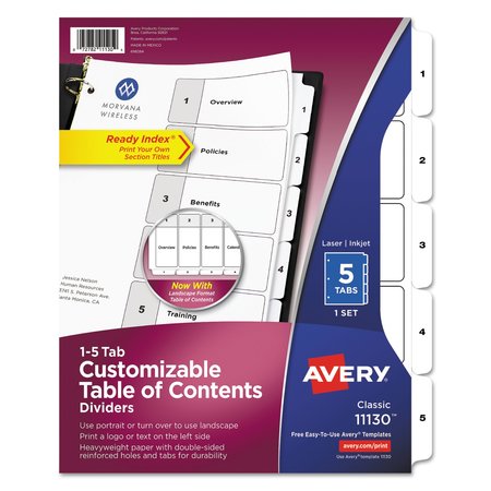 AVERY Customizable TOC Ready Index Black and White Dividers, 5-Tab, Letter 11130